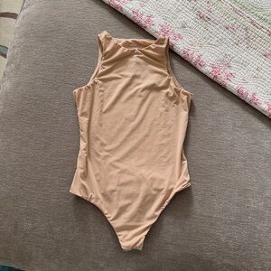 SKIMS | Fits Everybody High Neck Thong Bodysuit Light Beige Tan Color Seamless M